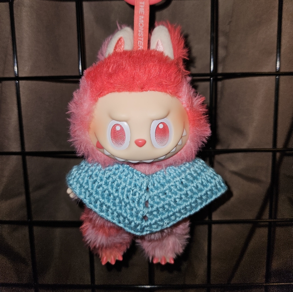 Light Blue Crochet Poncho For Labubu